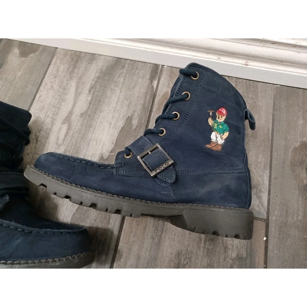 Polo Ralph Lauren Bear Boots Boys Size 4.5 Navy Blue Nubuck Leather Ranger